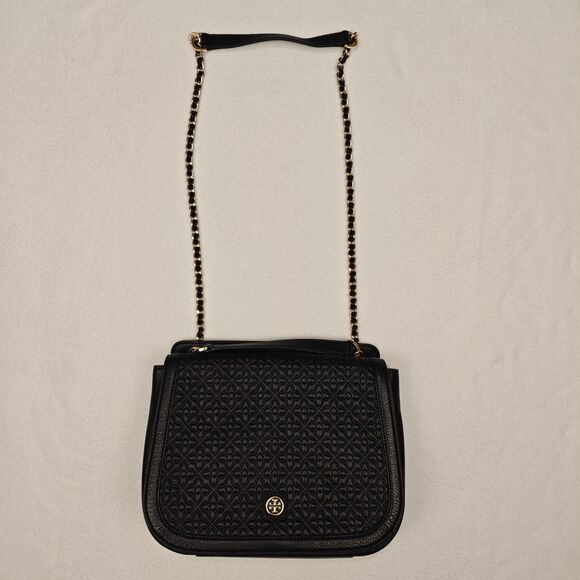 Tory Burch Bryant Quilted Signature Logo Chain Strap Black Gold Shoulder Bag - Picture 3 of 16
